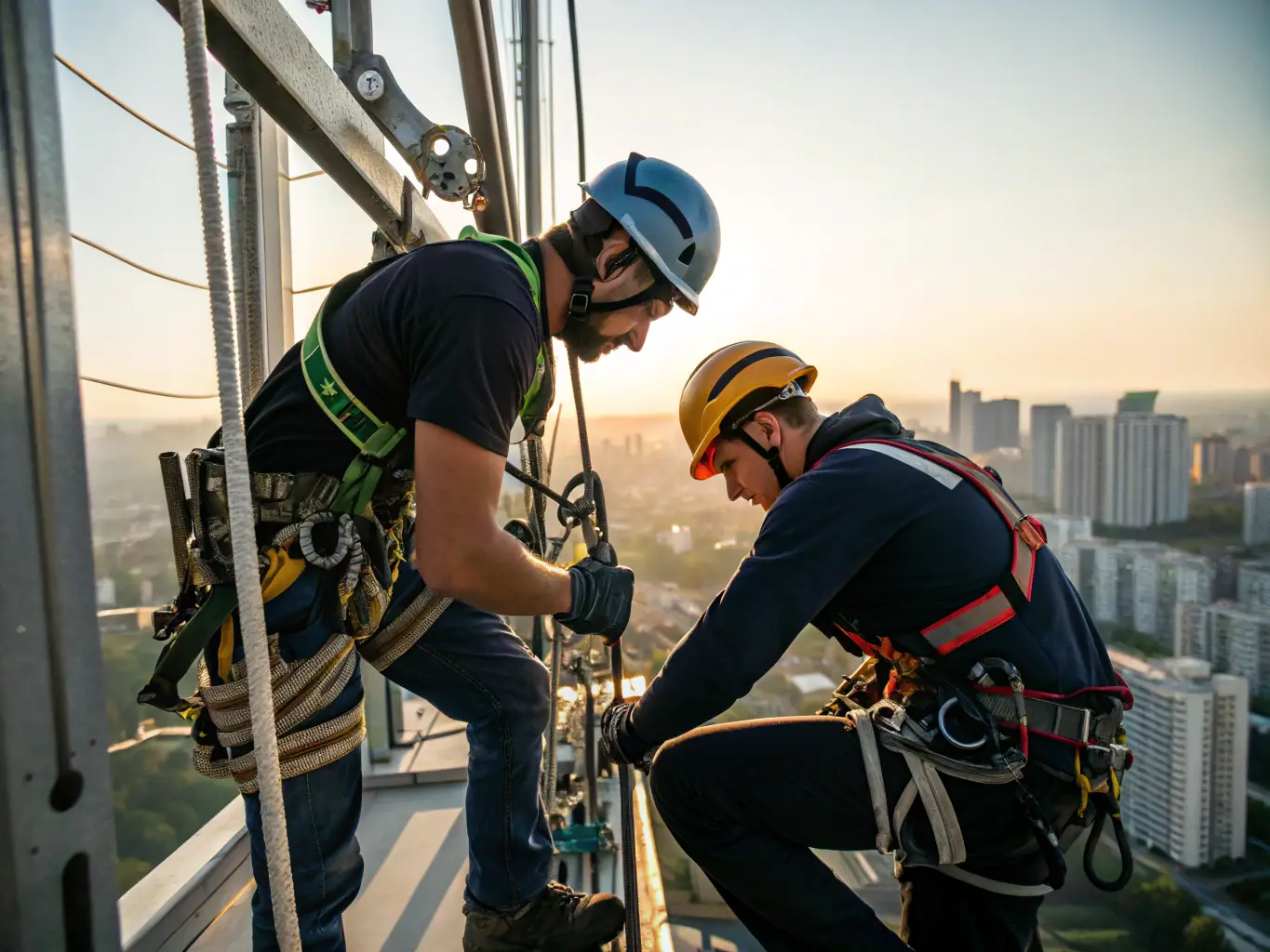A close-up shot of a newly installed lifeline system on a rooftop, highlighting the quality and precision of Extreme Access Solutions' fall protection installations.