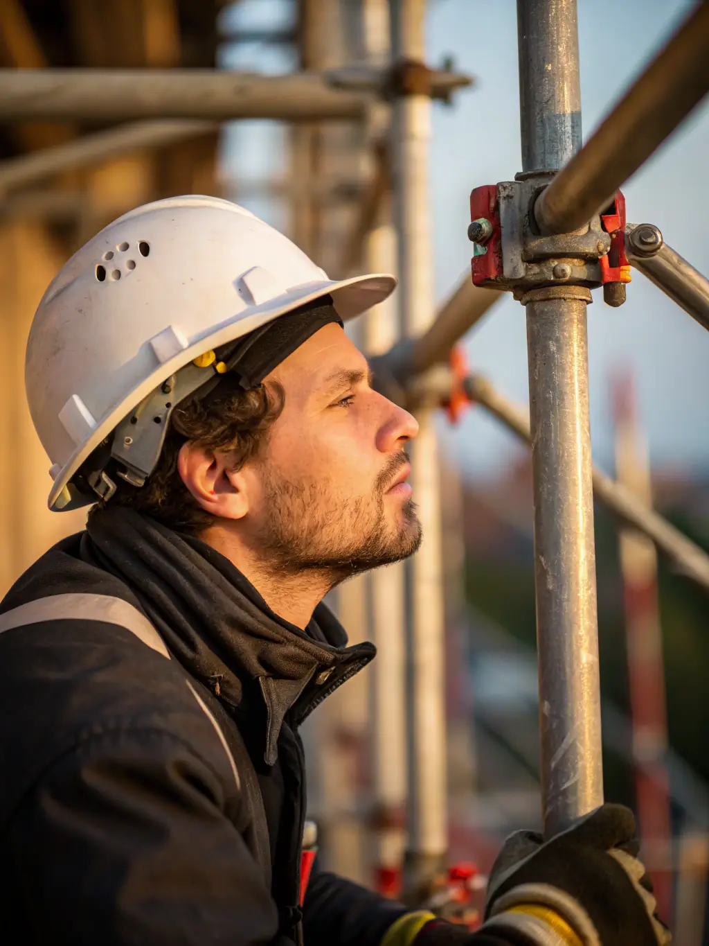 A close-up shot of a technician inspecting a harness and other PPE, highlighting the meticulous process of PPE inspection and certification.